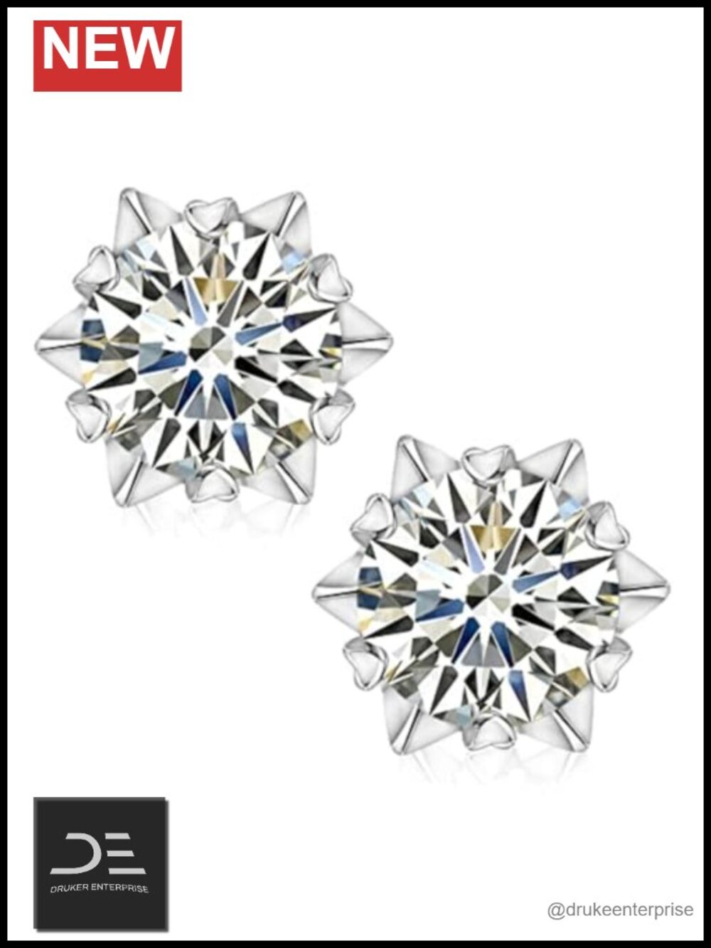 Moissanite Snowflake Heart Stud Earrings 925 Sterling Silver Hypoallergenic